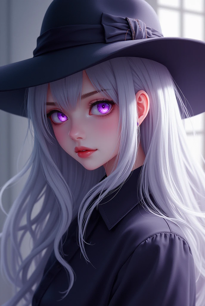 masterpiece, best quality, 1 girl, elaina_(may_no_Gossip), Silver hair, purple eyes, Long hair, hat