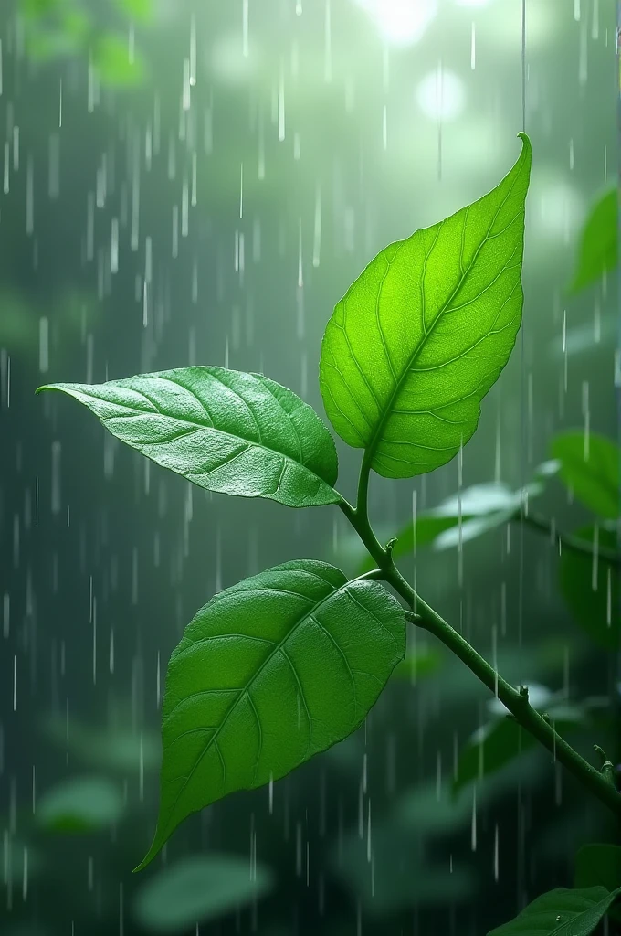 Two green leaves danced in the rain.