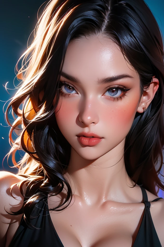 score_9, score_8_up, score_7_up, rating_explicit, expressiveH, g0thicPXL, (best_quality:1.2), ​​(masterpiece:1.2), (Realism:1.4), (realistic:1.4), (absurdity:1.4), HD quality, absurdres, intricate details, ultra detailed, super high resolution, official art, extremely detailed CG unity 8K wallpaper, very dark lighting, colorful, ultra high resolution, photo, 8K HDR, 4k, 3D, Kodak Portrait 400, granularity, (granularity:1.2), (Soft lighting, Ray Tracing), (warm shade, warm tone:1.2), vivid bright colors, (color photo), (fidelity:1.4), perfect composition, photo, very aesthetic, sfw, cute, sexy, erotic, slutty, (perfect anatomy:1.2), (perfect proportions:1.2), (1girl:1.2), pretty girl, sexy girl, very beautiful, perfect body, athletic body, perfect face, painting of ((michelle Pfeiffer)) woman with a golden headpiece and a blue background, beautiful gorgeous digital art, karol bak uhd, gorgeous digital art, dreamy art, beautiful digital art, exquisite digital illustration, a beautiful artwork illustration, style of karol bak, expressive beautiful painting, beautiful digital artwork, intricate oil painting artwork, by Karol Bak, hauntingly beautiful art