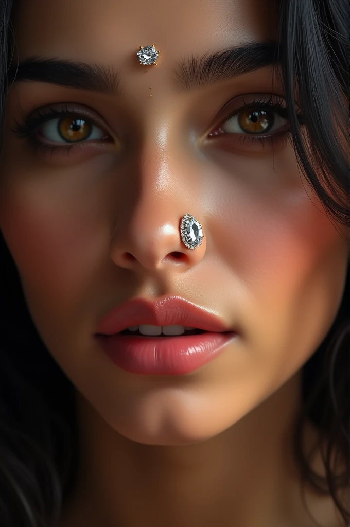 Fair Bengali milf with a diamond nose stud in her left nostril