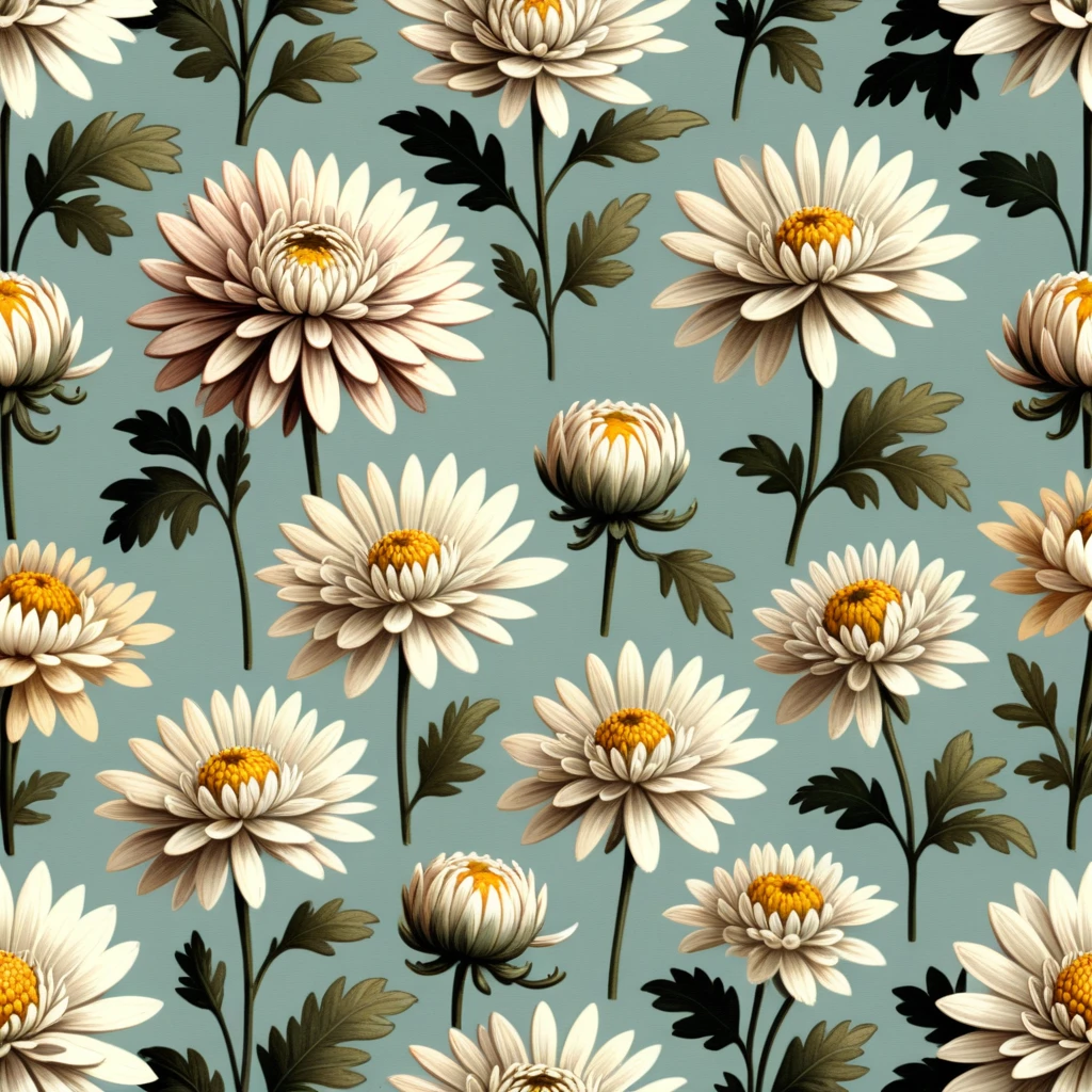 Ditsy, Floral, Chrysanthemum, Vintage, Natural, Layered, Depth