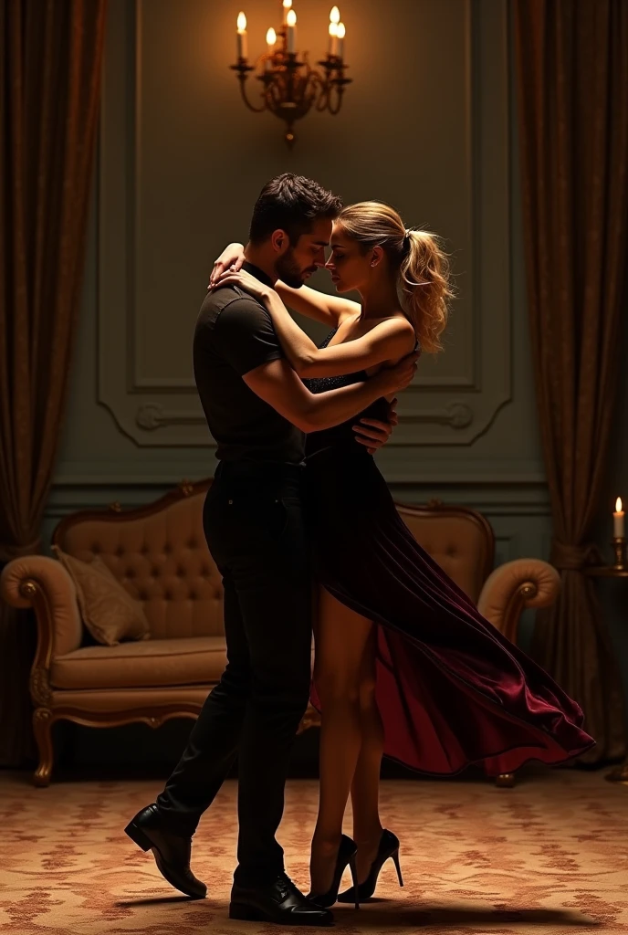 theme:
Sensuality and elegance would be the core of the choreography, reflecting the seductive and romantic atmosphere of the music. The theme could revolve around a complex relationship, full of passion, power and vulnerability.

music:
“Earned It” has a smooth, sensual beat, with a strong bass line and orchestral instruments. The choreography could take advantage of soft moments for more fluid movements and moments of intensity for stronger, more striking movements..

costume:
The costume would be sophisticated, with a dark color palette like black, wine and gold, incorporating luxurious elements such as velvet and silk. Choosing tight and elegant clothes, perhaps with lace or leather details, would help to emphasize the sensuality of the movements.

Lighting:
The lighting would be dramatic, with spotlights that highlight the dancers at key moments. Soft, warm lighting, with shades of gold and red, could create an intimate and engaging environment. Shadow effects could also be used to increase mystery and visual intensity..

Scenario:
The scenario would be minimalist, perhaps a space that suggests luxury, like a room with heavy curtains, old furniture or a ladder. Details such as candles or chandeliers could be incorporated to enhance the feeling of opulence..

movimentos:
The movements would be controlled, with a combination of contemporary dance steps and classical dance elements, like ballet. There would be an emphasis on body language that communicates desire and emotion.. movimentos de contato entre os dançarinos poderiam simbolizar a tensão e a conexão no relacionamento