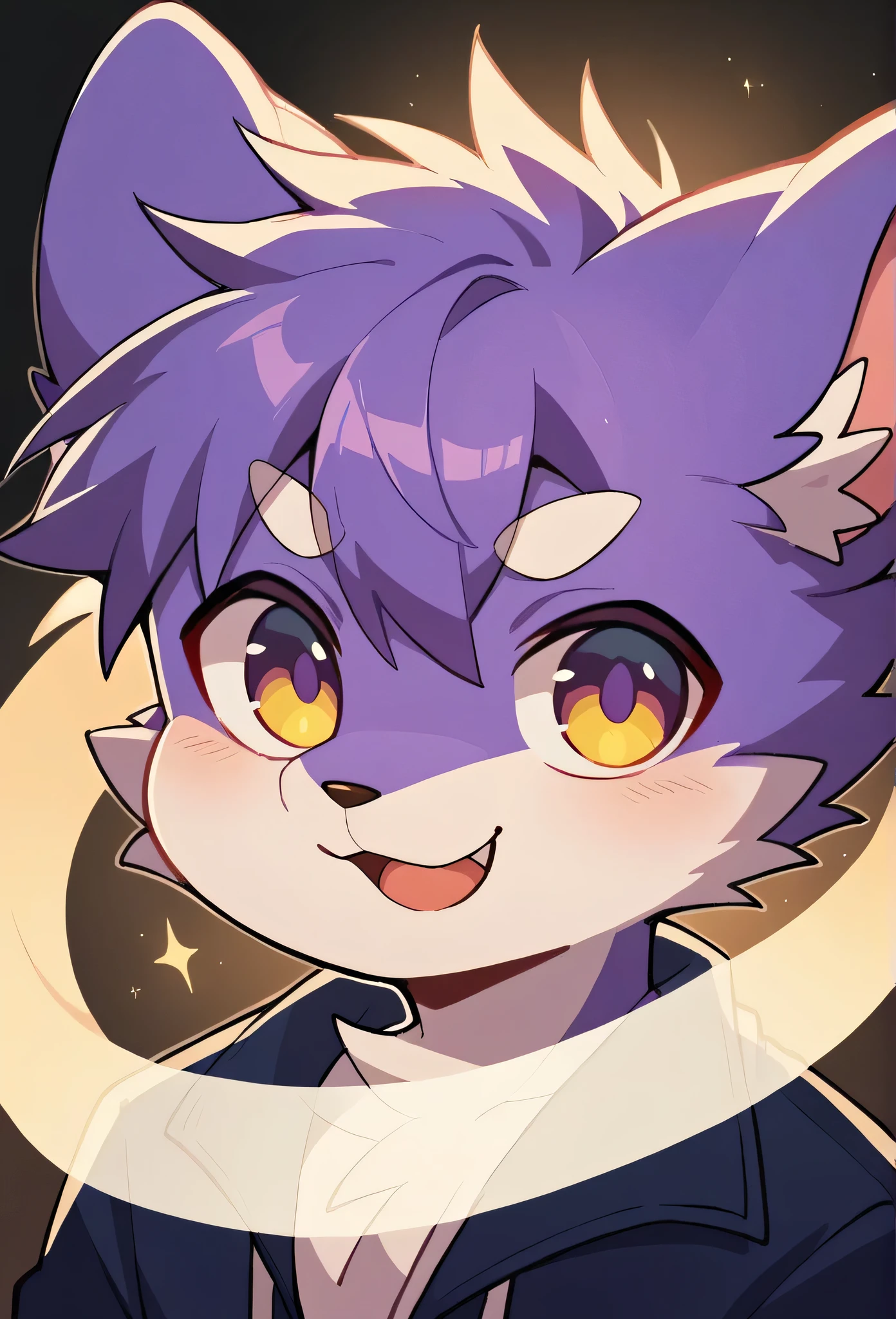 hairy, Purple fur, Super cute face, Purple elements on fur, Beautiful lighting and shadows, Ambient Light, Extremely fine fur, Volumetric Light,Separate one!!!,avatar,male!!!,Draw only the head,Solo!!!!,male!!!,male!!!,male!!