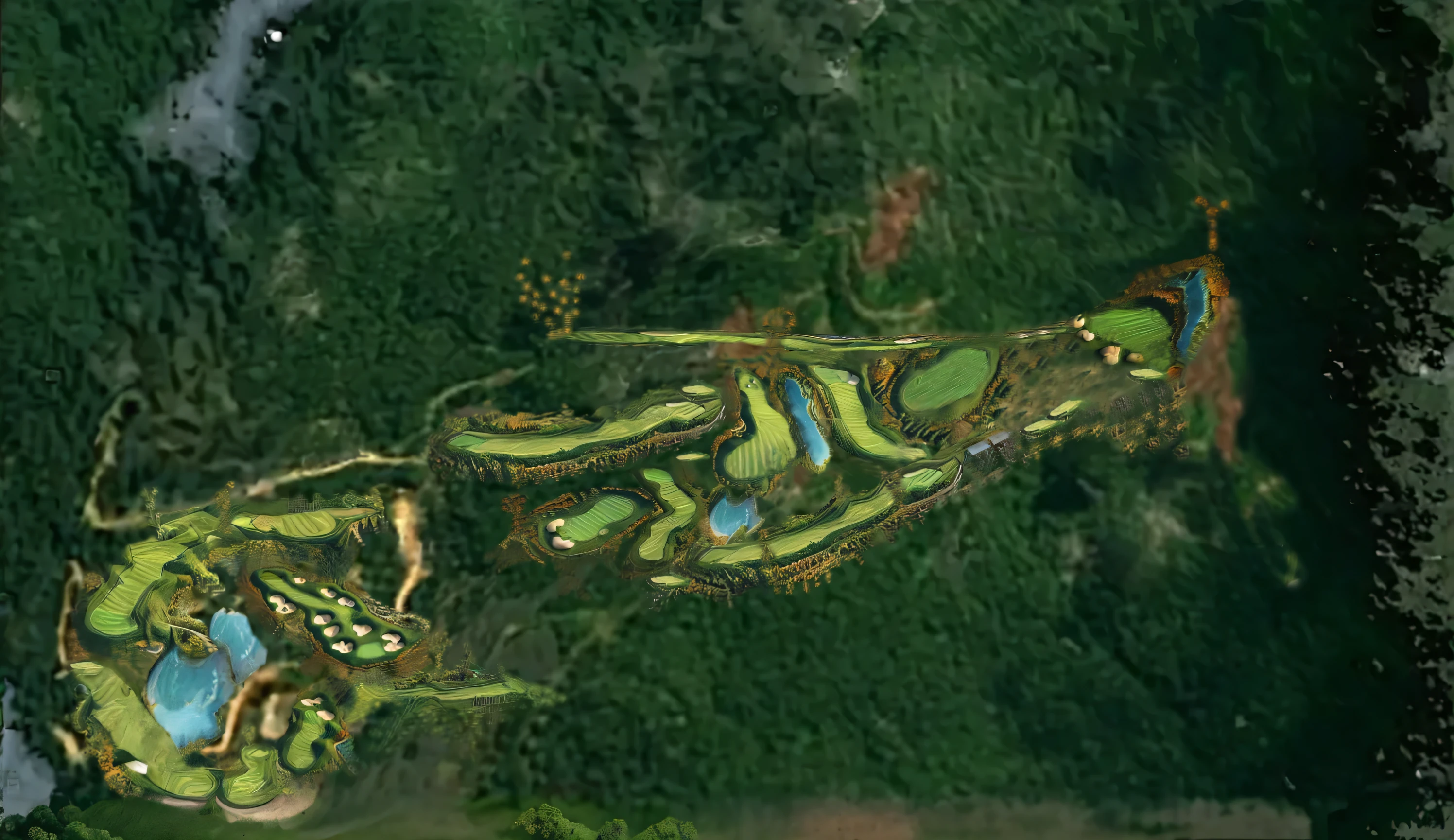 18-hole golf course built on a decommissioned mine,There are flowers, trees, cute animals, lakes and sand pits.