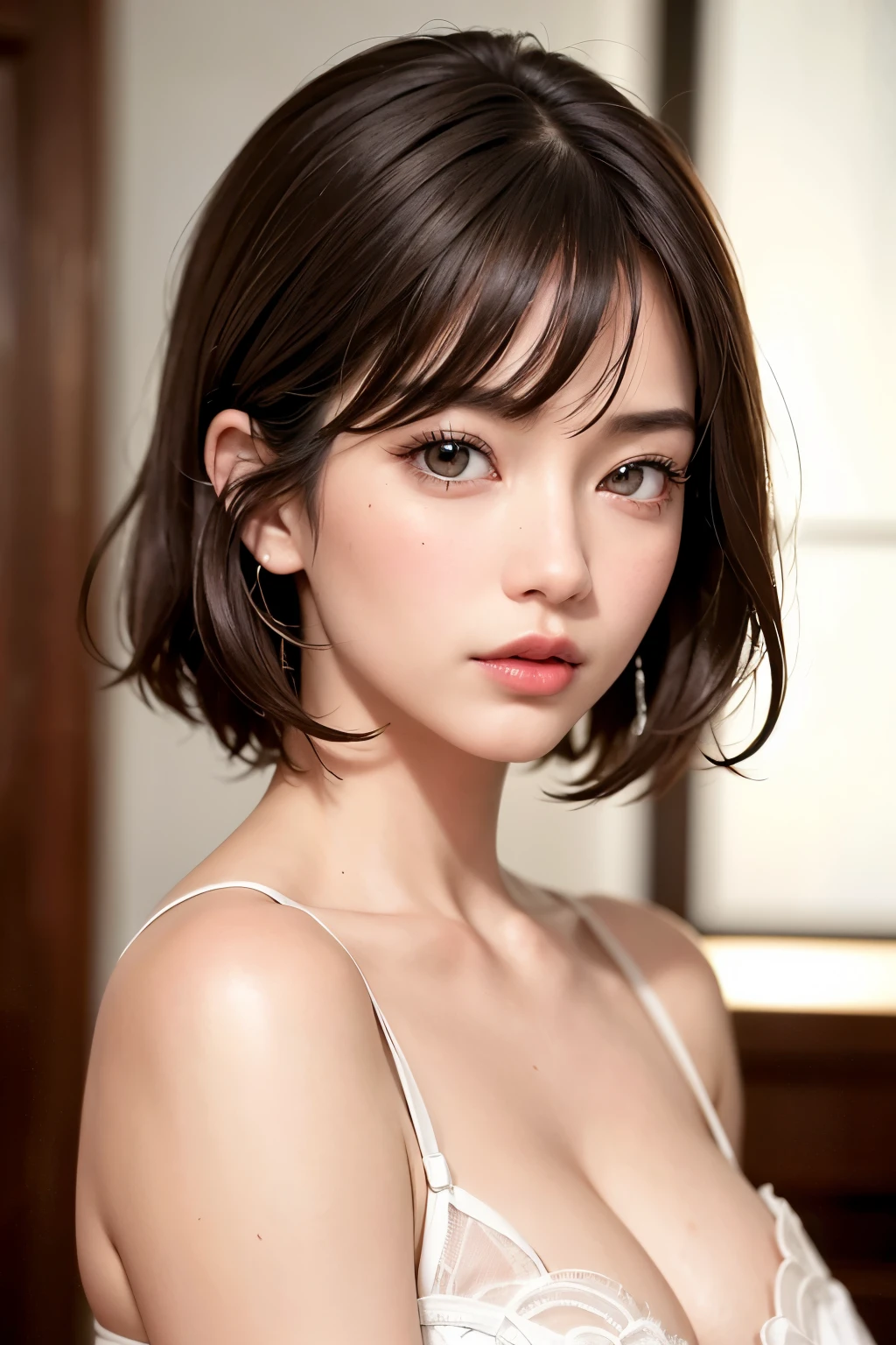 (masterpiece, Highest quality、Realisticに全てを詳細に美しく描画する、Very attractive adult beauty、Add strong highlights to the eyes、Look closely at the camera:1.4、A beautiful woman with mature charm、Ideal body type、Perfect Anatomy、Short Brunette Bob、Shiny Hair、Lip gloss),one person's, alone, 明るい茶色のShiny Hair,Realistic, Looking at the audience、Please tilt your head a little, Bright colored crystal light blue eyes, 短いShiny Hair、 chestの中央に穴が開いた白いタートルネックの服,chestの真ん中に丸い穴が開いたセクシーな白いタートルネックのニットセーター、とても大きなchestの谷間を見せる、 Beautiful glossy lips, Lip gloss,prohibit, Upper Body、Big eyes、eyelash、Face is a little red、Embarrassing)、((Italian road system in winter))、((Short hair with bangs、Big eyes、Give students a very strong highlight、{Huge|big|expensive|Mega} chest:2、とてつもなく大きなchest:2、Gazing at the audience、Very beautiful beauty、Listen carefully、Beautiful glossy lips、Beautiful long neck、Laugh a little、Beautiful Teeth、Laughing with your mouth open、Heart-shaped pupils))、28 years old、Very cute supermodel、{Huge|big|非常にbig|Mega} chest:2, chestの谷間:2、とても大きなchestの谷間を見せつける:2、A very picturesque background、Beautiful out-of-focus background、A wonderful sexiness filled with elegant charm、Very attractive and sexy style:2