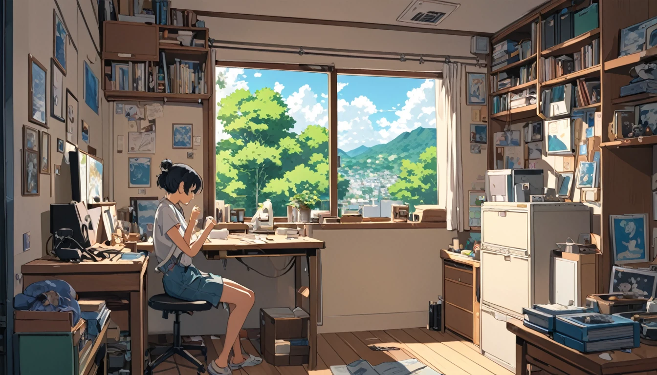 ((anime:1.4,figure)),(masterpiece, Highest quality, Highest quality),(Very detailed, The absolute solution),((16K, High resolution)). break {Lofi Art, Laurie Griesley's style, Makoto Shinkai&#39;s Style, anime aesthetic} break {figure of a man and a woman living inside a converted bus. The interior is cozy、It has to be about attention to detail., With bunk bed. The woman was in the top bed.、The night sky can be seen from the small window, The man has a desk on the bed below him., computer, and personal belongings. Include shelves, Storage space, Personal belongings were scattered on the bus., Create a living atmosphere. The atmosphere should be warm and intimate, Highlighting the unique and compact living environment inside the bus.}，Makoto Shinkai style