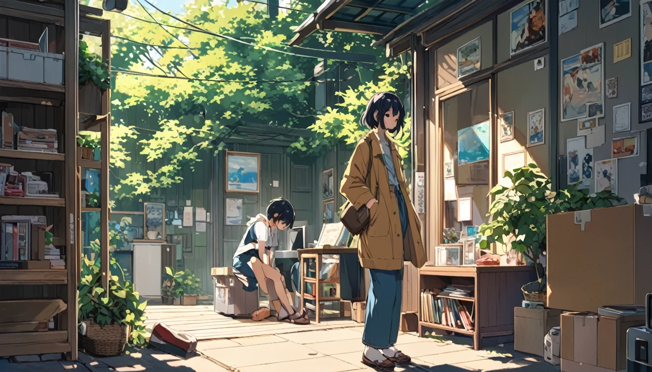 ((anime:1.4,figure)),(masterpiece, Highest quality, Highest quality),(Very detailed, The absolute solution),((16K, High resolution)). break {Lofi Art, Laurie Griesley's style, Makoto Shinkai's Style, anime aesthetic} break {figure of a man and a woman living inside a converted bus. The interior is cozy、It has to be about attention to detail., With bunk bed. The woman was in the top bed.、The night sky can be seen from the small window, The man has a desk on the bed below him., computer, and personal belongings. Include shelves, Storage space, Personal belongings were scattered on the bus., Create a living atmosphere. The atmosphere should be warm and intimate, Highlighting the unique and compact living environment inside the bus.},Makoto Shinkai style