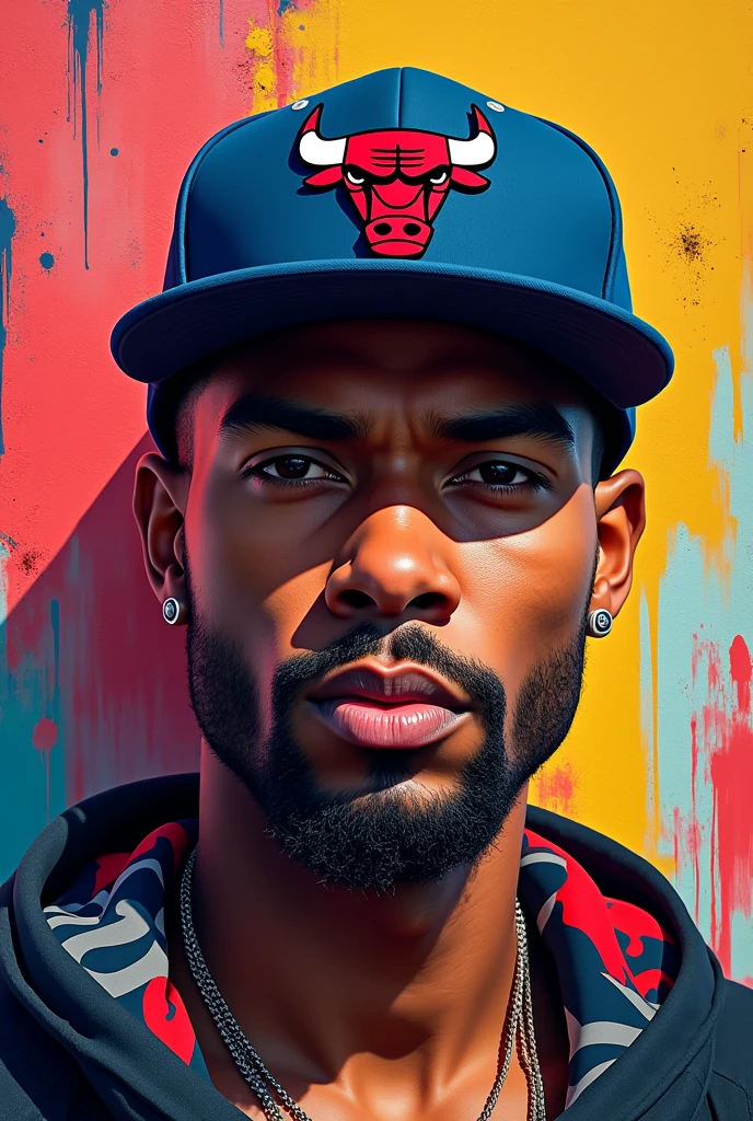 ai images of a men with chicago bulls cap with colorful background