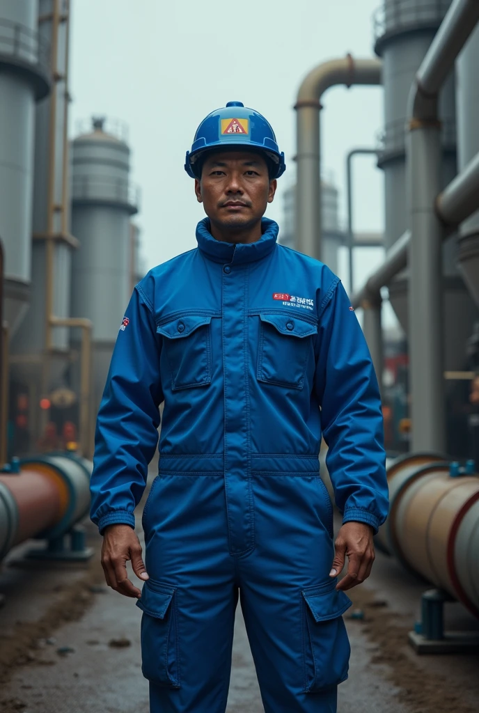 PetroChina,Kunlun Energy,Worker,Blue tooling,helmet,Standing