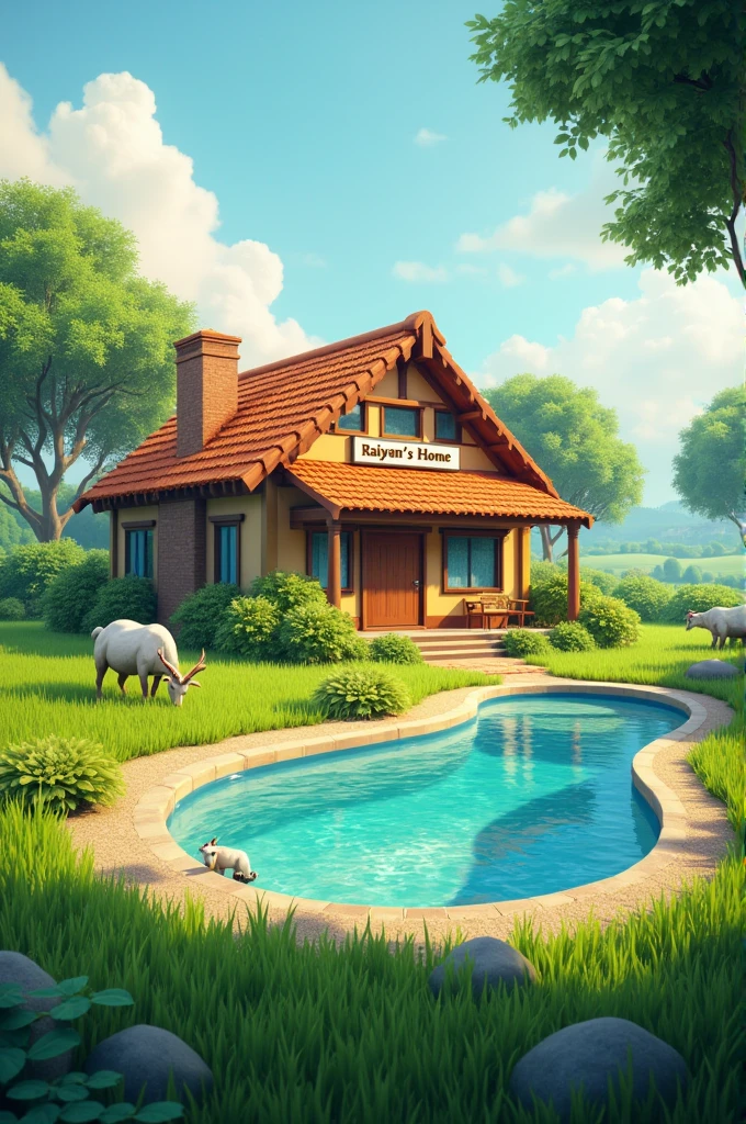 A dreamy house. Swimming pool,a goat long grass. House name Raiyan's Home