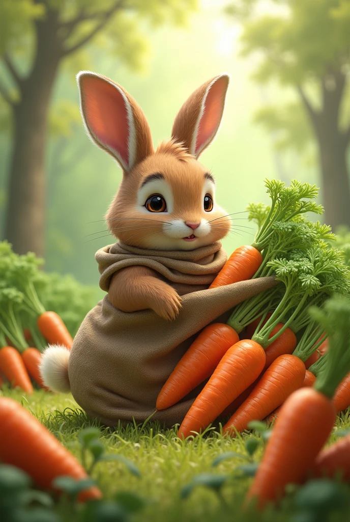 Every morning Pepito the bunny collected his carrots and kept them in his sack so he could eat them during the winter.