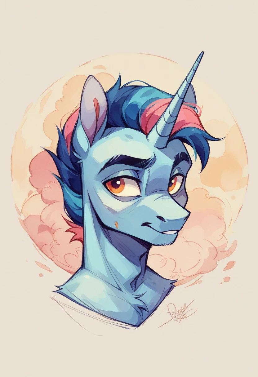 Unicorn in sketch form, sharp edges, masterpiece, Background pastel colors in watercolor, best vector graphics