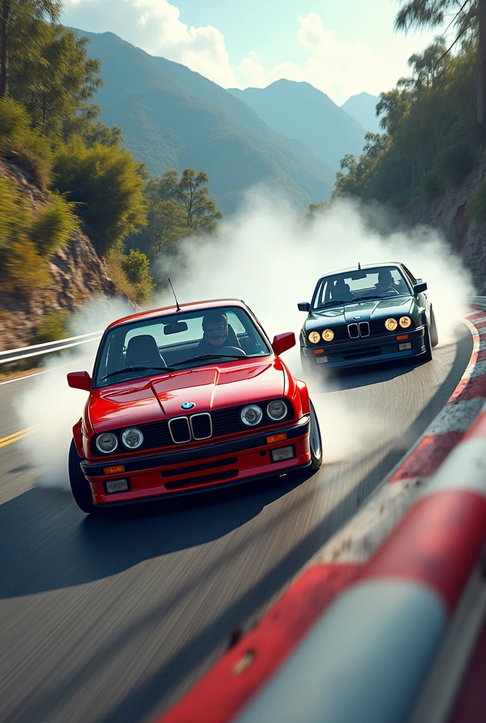 Racing with old BMW e30 and e34, On the right track, drifting, Colorful style