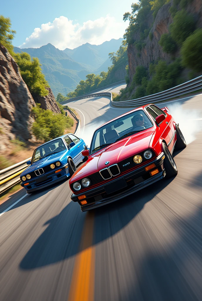 Racing with old BMW e30 and e34, On the right track, drifting, Colorful style