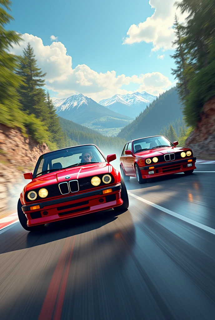 Racing with old BMW e30 and e34, On the right track, drifting, Colorful style