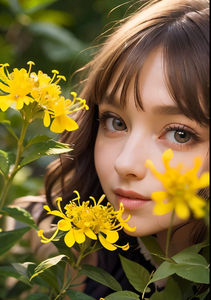 Psychedelic world、Gothicta、Cute 1、18-year-old girl、Big eyes、Small breasts、Light Goldenrod Yellowの髪、Colorful flowers background、Fractal Background、Perfect lighting、Sharp focus、High resolution、High resolution、High color reproducibility、High resolution、Advanced Processing、Ultra-realistic、Realistic