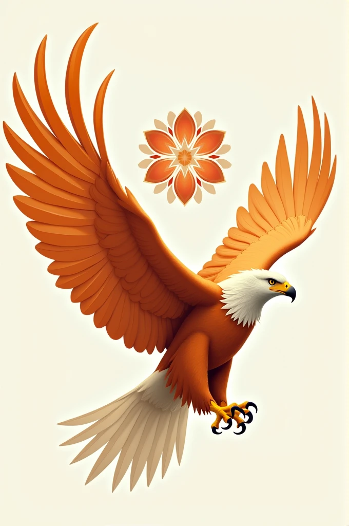 picture of an eagle, small flower design, orange, white and other colors, detailed and modern design