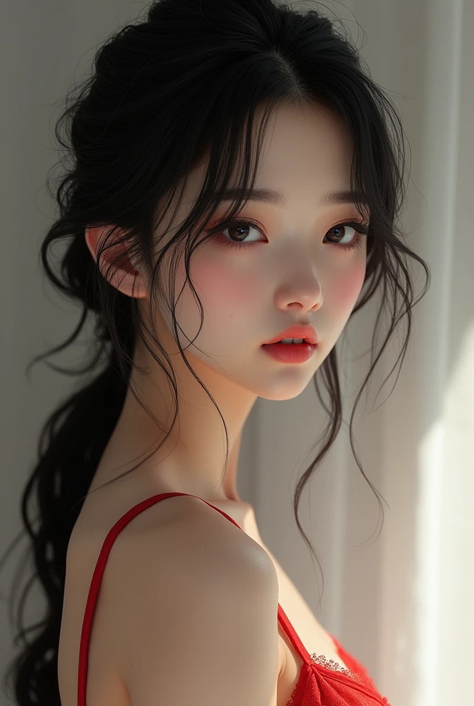 Beautiful Japanese girl with red bra