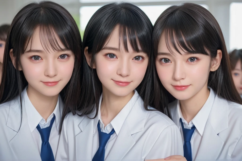 ((Highest quality、8k、Realistic、photo-Realistic:1.4、masterpiece、Very delicate and beautiful、Very detailed))、(((multiple girl)))、((((6+girl))))、((((100girl))))、(((1000girl)))、((((100 Girls))))、(((Crowd Shot)))、women only、(((The same face、perfection)))、school uniform、Big Breasts、Matching uniforms、Semi-long hair、Black Hair、100 cute 、Laughter、State of the school、School zone、(((Large Groups)))、High school girl high resolution, Soft Light、Beautiful detailed、Very detailed、eyes and face、Beautiful attention to detail