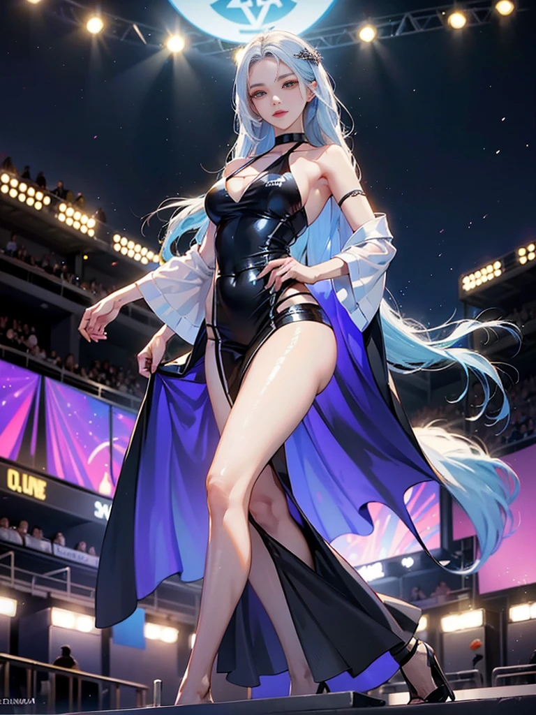 Реалистичный рендеринг Unreal Engine 5, cosplayer, Casual posing, Queen of Races、Uniform with logo、 Exquisite beauty、beatiful face, The body shape of a slim model, Colossal , glittering, wet shiny body, Beautifully long hair, forehead, (((The beauty of shiny skin))), Neons、Large crowds、audience、Formation of the Emperor、Drag Racing、Summer Solstice Race Track、Racer、Lower grade、Large crowds、Viewers、(((Orhan Makeover)))
