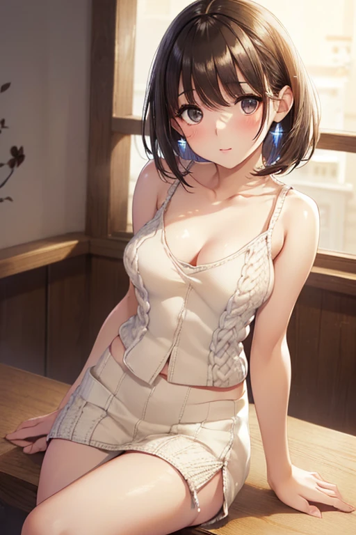 anegasaki nene、Shiny brown hair, short hair, (Beautiful brown eyes、Sparkling eyes, Fine grain)、笑face、Ultra-detailed eyes、非常に詳細なface, Highly detailed eyes,
((((Perfect Anatomy, ultra high density skin)))), 1 person,
(night:1.7), East Asian architecture, 1 female, The background is blurred, (beautiful_face:1.5),(8k,RAW Photos, 、
Relax in a Japanese Inn、(背景はnightのカフェレストラン:1.3),(White tank top&White beige shoulder length knit cardigan、Plaid Flared Micro Mini Skirt:1.3), Deep Background 3D ((White Beige Knitted Camisole、Thin string:1.4)) beautiful breast (Sit leaning forward with your chest proudly resting on the table:1.3)