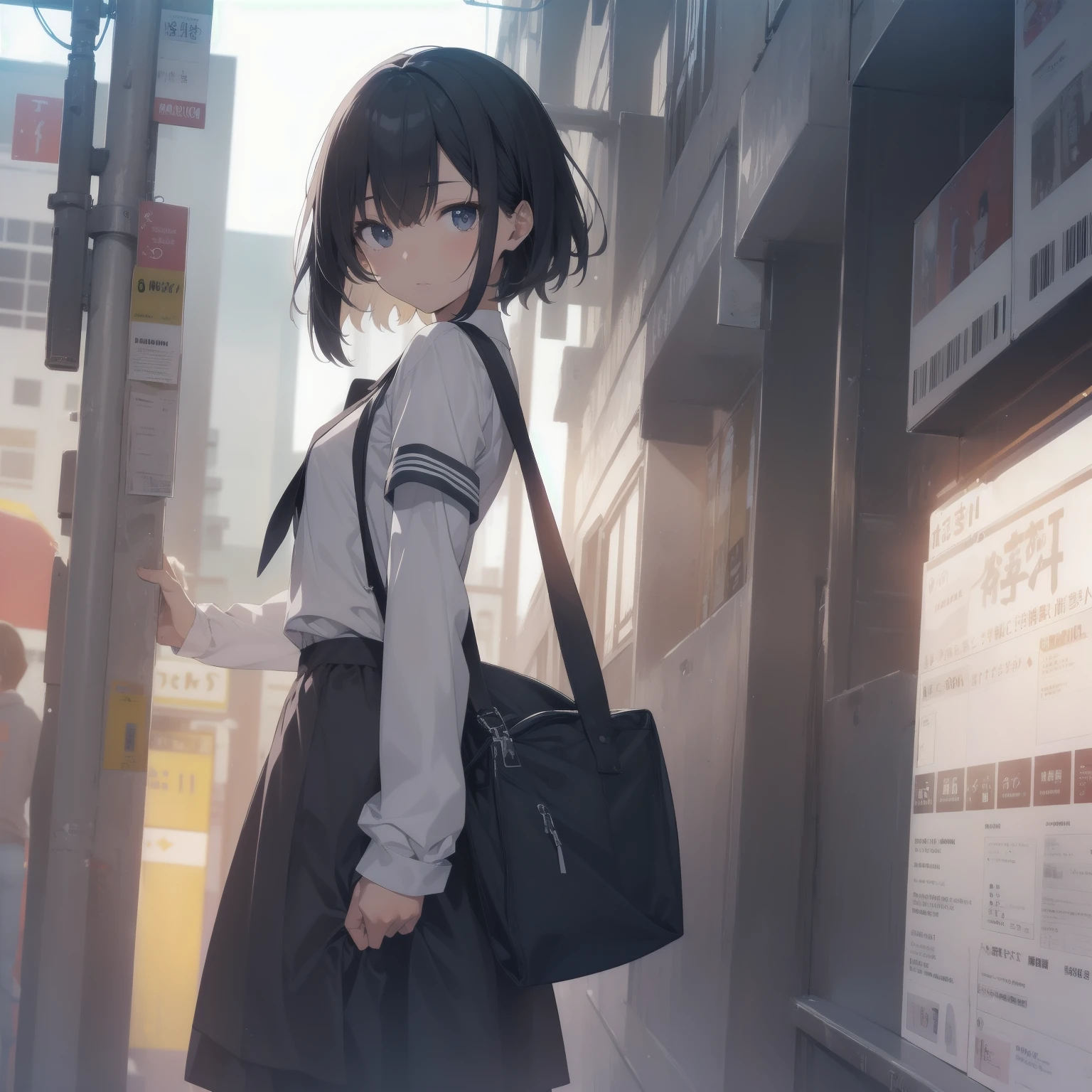 ultra-absurdres-Top quality by artist God, ultra-detailed, high resolution, anime moe artstyle, best anime 8k konachan wallpaper, pixiv contest winner, pool:2810, perfect anatomy,break, 1girl, (Please draw a girl walking sleepily to school alone. )break,(Solo,little female, 13-year-old:1.3),Full limbs, complete fingers,a junior high school student, (very short hair), short cut, flat chest, , small butt, small black eyes, beautiful detailed eyes, well-proportioned iris and pupils, expressive eyes, highres detailed hair, soft expression, salor school_uniform, sailor collar, serahuku, bow, pleated skirt,(Detailed Lighting), (Detailed background), in the School commute route. break,super detailed skin, Best cinematic lighting powered by famous artist, 8k,beauty illustration,photoshop_(medium),very aesthetic,break,((artist:creayus )), artist:clamp ,artist:carnelian ,artist:kantoku ,