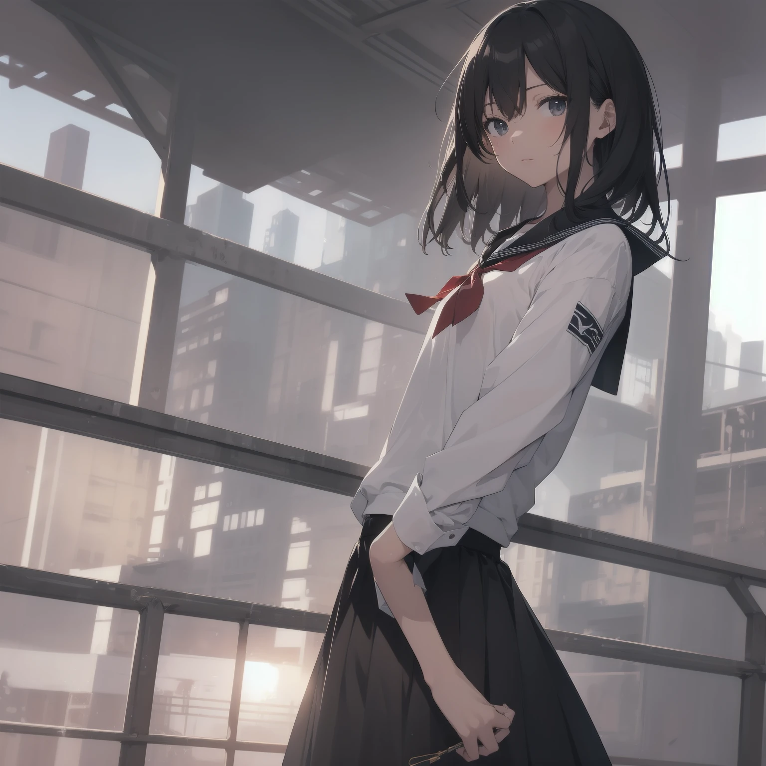 ultra-absurdres-Top quality by artist God, ultra-detailed, high resolution, anime moe artstyle, best anime 8k konachan wallpaper, pixiv contest winner, pool:2810, perfect anatomy,break, 1girl, (Please draw a girl walking sleepily to school alone. )break,(Solo,little female, 13-year-old:1.3),Full limbs, complete fingers,a junior high school student, (very short hair), short cut, flat chest, , small butt, small black eyes, beautiful detailed eyes, well-proportioned iris and pupils, expressive eyes, highres detailed hair, soft expression, salor school_uniform, sailor collar, serahuku, bow, pleated skirt,(Detailed Lighting), (Detailed background), in the School commute route. break,super detailed skin, Best cinematic lighting powered by famous artist, 8k,beauty illustration,photoshop_(medium),very aesthetic,break,((artist:creayus )), artist:clamp ,artist:carnelian ,artist:kantoku ,