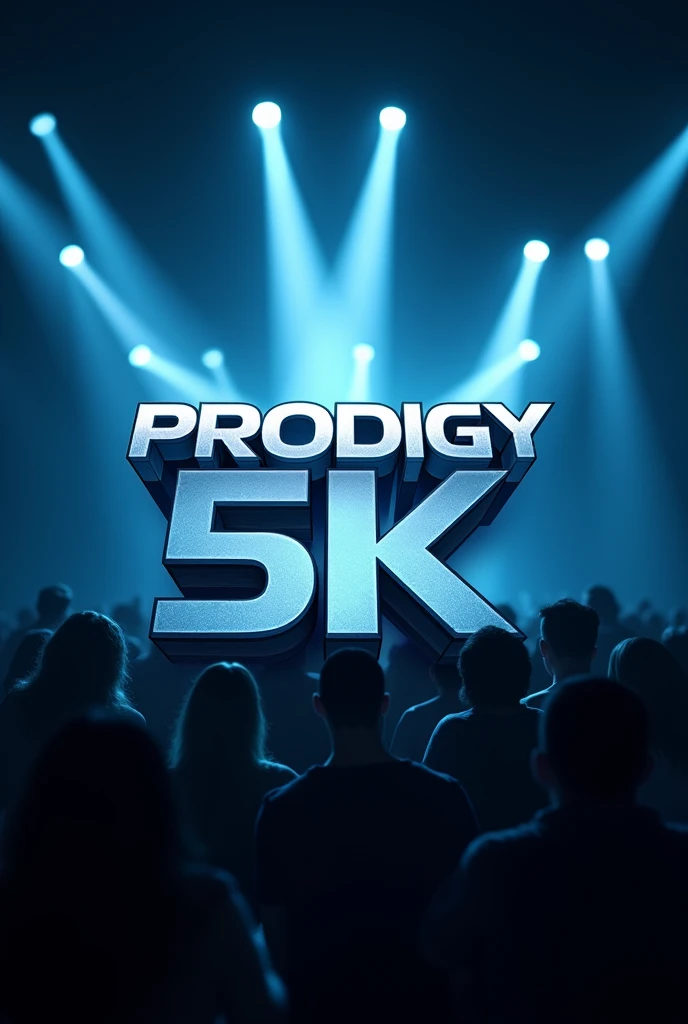 An image that says Prodigy 5K With dark blue and black tones with a blurred background of an event hall with more than 1000 people