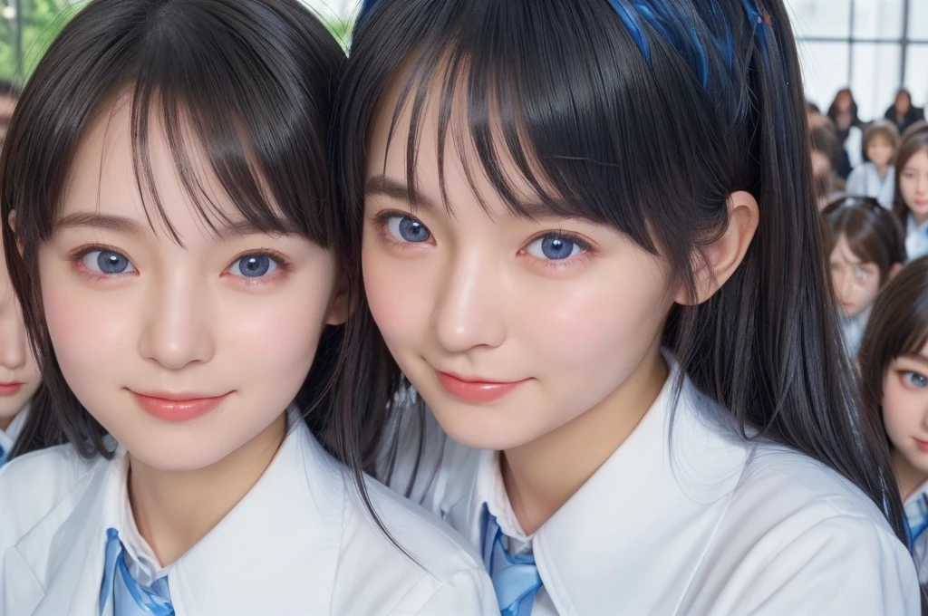 ((Highest quality、8k、Realistic、photo-Realistic、masterpiece、Very delicate and beautiful、Very detailed:1.5))、(((multiple girl:1.5)))、((((6+girl:1.5))))、((((100girl:1.5))))、(((1000girl:1.5)))、((((100 Girls:1.5))))、(((Crowd Shot:1.5)))、women only、(((The same face、perfection:1.8)))、school uniform、(((Big Breasts:1.6)))、Matching uniforms、Semi-long hair、Black Hair、100 cute 、Laughter、State of the school、School zone、(((Large Groups:1.6)))、High school girl high resolution, Soft Light、Beautiful detailed、Very detailed、eyes and face、Beautiful attention to detail