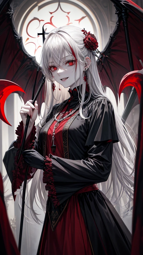 .(Highest quality,4K,High resolution,masterpiece:1.2),Very detailed,Realistic:1.37,Spooky altar background,Dark fantasy,Red color scheme,Ominous atmosphere,Eye-catching,Storytelling,anatomy,Anime Style,Concept Art,beautiful細部までこだわった顔と (((Red eyes ))),A terrifying ritual ,Satanic Ritual,Premature death,inappropriate behavior,クレイジーなsmile,Scythe Face,Girl Monster, beautiful, Delicate facial features, Sharp Eye, Sharp Fangs, pale skin, Thick chain, Dark Background, Cinema Lighting, Dramatic Shadows, Gothic style, Gloomy atmosphere, Dark fantasy, one person&#39;s, Please open your mouth wide, Open your mouth and baring your teeth,Sharp teeth like a beast, Wide lips, very wide mouth, Vermilion cheeks, ,(Blood splatter:1.4),Scary smile, smile,Angel Design, Twisted smile、Bloody、bleeding from the head,,,,,、Blood splatter、,(Blood splatter:1.4),skull,Horror Style, ((Fantasy Sweet Frilly Pink Costume)), ((flowing blonde hair)), ,(Blood splatter:1.4),Female curves, Sexy flat stomach, Perfect hands, Perfect anime face, (Pink tadress)), Are standing, ((邪悪なsmile)), ,(Blood splatter:1.4), Steam circulates, Moonlight Illumination, night lighting, (Blood splatter:1.6),アニメAngel Design, Twisted smile、Bloody、bleeding from the head,,,,,、Blood splatter、,(Blood splatter:1.4), skull,Gothic architecture、Western architecture、Fantasy World、,Victorian cities, Skeleton Gas Light,Absurd, High resolution、 ((Tabletop)), ((Highest quality)), (Very detailedな), ((Very detailed)), (beautiful), ((cute)), (NFSW:1.8), alone,(************:1.6)、(world&#39;The most terrifying and creepy demon girl:1.5)beautiful face、Whole Body Ezbian、pale, Beautiful Skin、beautiful金の髪、Smiling Kindly、Dark building ruins、(snow white&#39;Frill dress:1.3)、(The dark ruins are stained with blood:1.3)、Low angle full body shot、(少女は血の海の中にAre standing:1.5)、(The ground is full of blood:1.3)、(The girl lost a lot of blood...:1.3)、(クレイジーなsmile:1.6)、Spirits、(Blood dripping from the mouth:1.3)、
