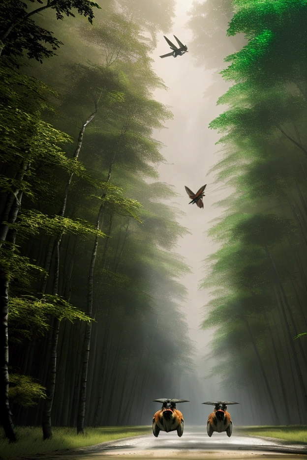 best qualityer, master part, ultra-high resolution, (photography realistic:1.4), Surrealism, dream-like,fusionart, forest magic, Controlled by fauna and flora, stealth, shadow step, (A pair of macaws fly over the scene). image ultra realistic , 4K quality