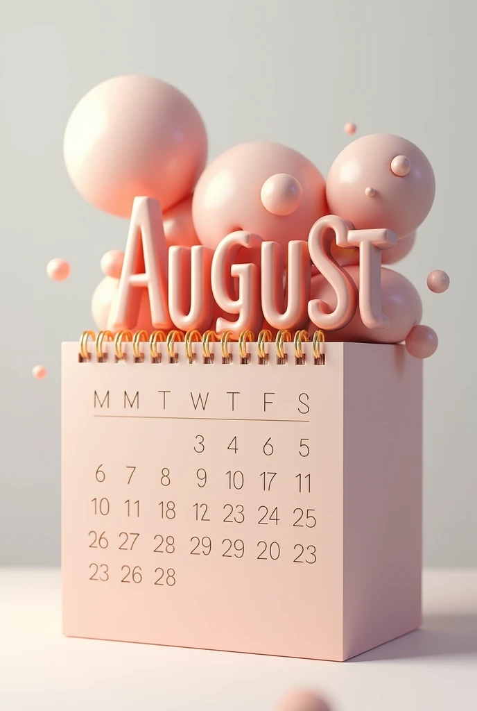 Calendar in 3D format, highlighting the name of the month of August.