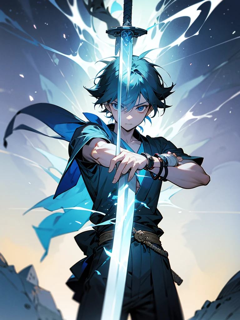 Manga boy character having a bracelet of gods with a sword