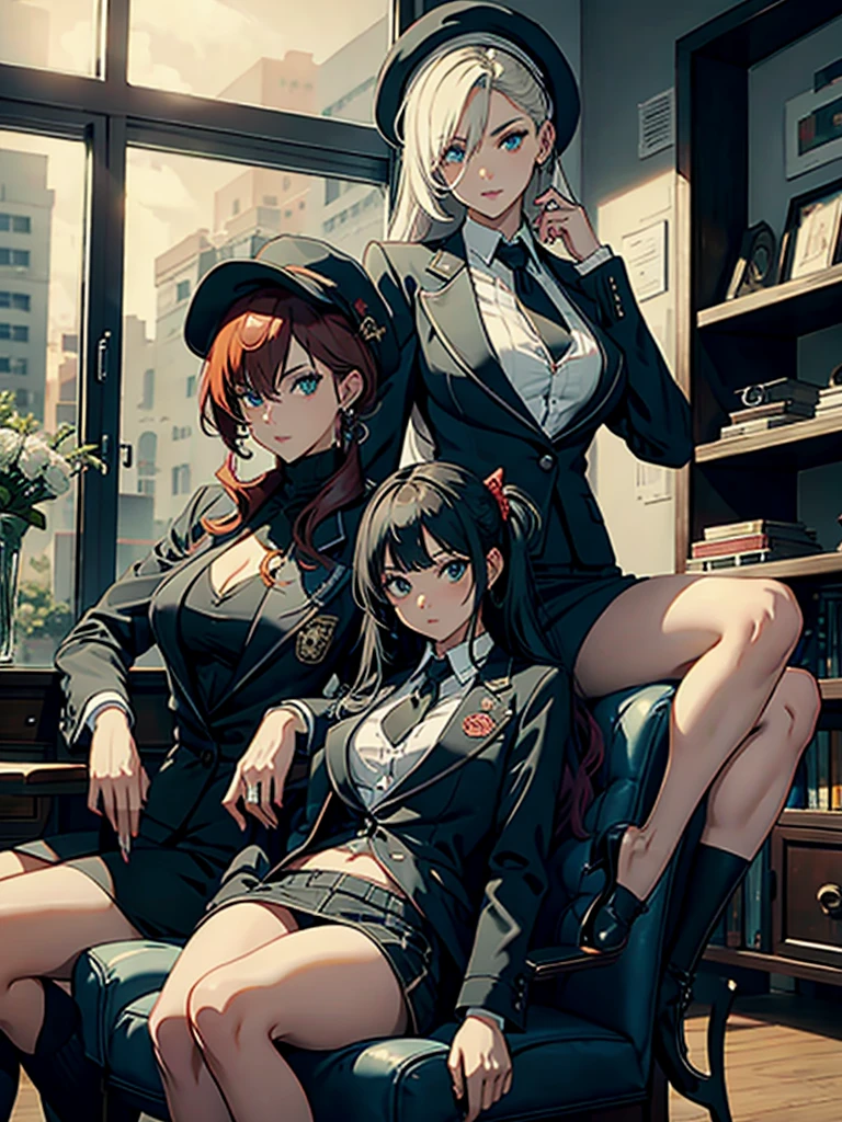 Mafia gang, sitting on chairs, holding girls, sitting and posing, shooting guns.