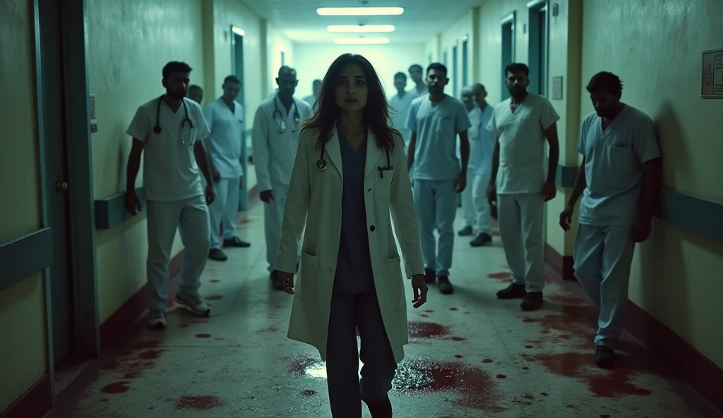 In a hospital (Hospital name R G Medical College) where few mens (they are cruel ) are harassing a female doctor . Blood everywhere.
'All Eyes On Kolkata' - this sentence must be on photo