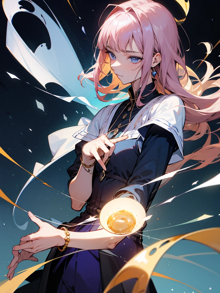 （​masterpiece:1.4）、（top-quality：1.4）、（very cute magical girl girl、hyperdetailed face、Eyes Like Gems、white very long hair、Colorful gradient hair:1.4）、（ring of angels：
1.4）、（Magic cane：1.4）、（full bodyesbian、Perfect two arms、Perfect two legs:1.4）、Perfect four fingers:1 thumb、optic、brilliance、Bokeh、Ultra-fine