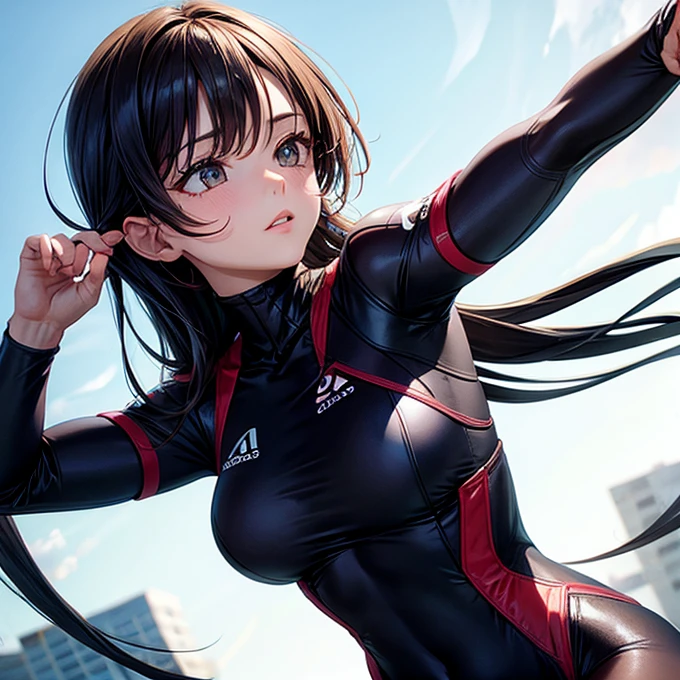 Wearing a bodysuit、Woman doing karate