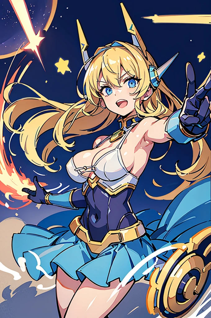 Pointing to the top right corner, outstretched arm, yelling, ((cleric)), ((breasts big))), ((Fine body)), ((Balanced Body)) ,(breasts big), ((big boobies)), (boca aberta yelling), super cleavage, ((big neckline)), facing the public, (18 years old), little clothing, work of art, 8k, model face, perfect hand, aiming, only the index finger raised, other fingers closed, sem logo, no back ground, optimus prime helmet, super detailed image, light effects, 3dcg, longye hair, ((Arched body)), ((yelling como se estivesse atacando)), ((only index finger extended), (before he showed up), ((mecha headgear)), ((super sexy)), long hair flowing, hair blue, Arched body, sexy arched pose, breasts forward,
