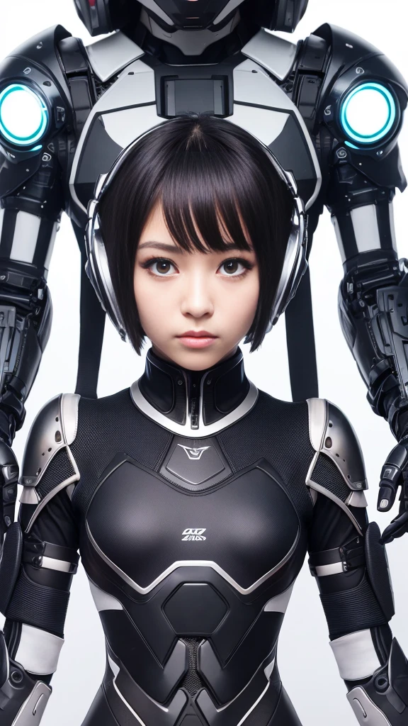 high quality, masterpiece, Two close friends, Beautiful teenage girl, skinny, small skinny girls, Cute girl face, cyber punk, Wearing futuristic robotic tactical armor cyber punk suit with cutouts showing abs, An athletic body, Innocent, Playful, Famous Japanese actresses, Very beautiful face、ランダムポーズ、ランダムヘアー、ランダムヘアカラー