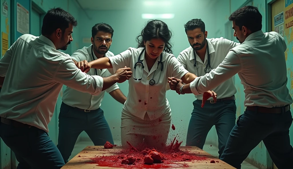 In R G Medical College where 5 mens (they are cruel ) are harassing a female doctor . Blood everywhere.
'All Eyes On Kolkata' - this sentence must be on photo