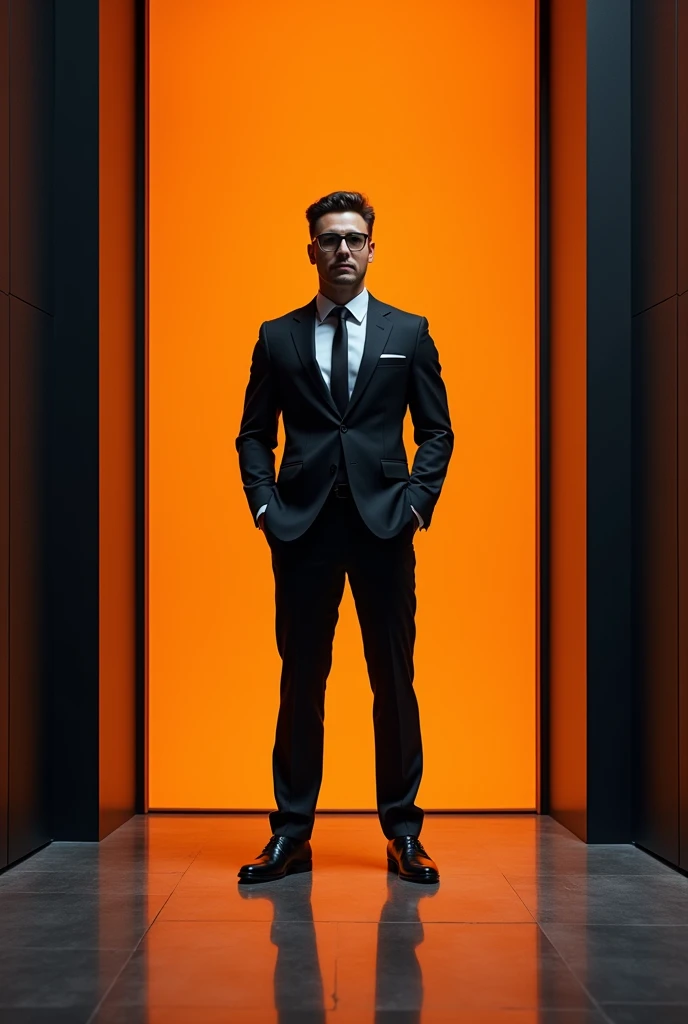 Create a poster with orange black theme for executive board application out now