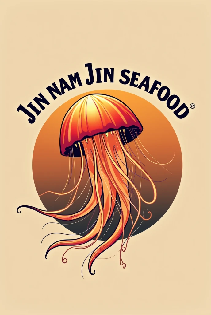 Create a logo for a jellyfish shop, sesame oil, Jin Nam Jin Seafood, delicious, business style, if you come to buy, it's easy to see, not many details, Thai style, professional design for logo design to be popular in the market, easy to see style.