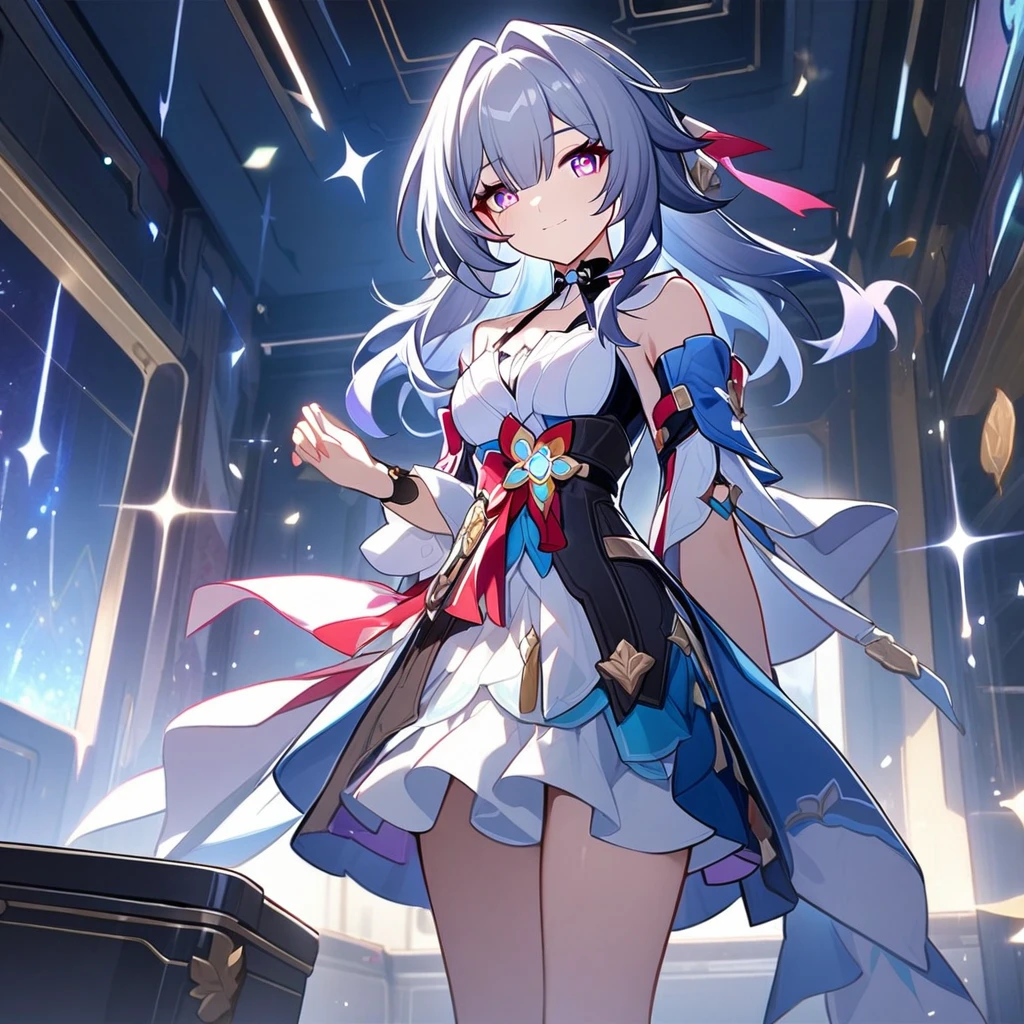 Sparkle(Honkai: Star Rail),1girl,solo,looking at viewer,near,standing up,in room