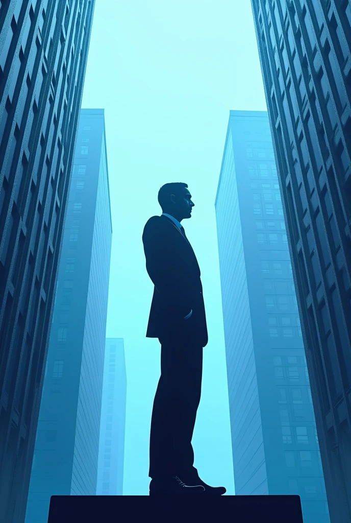 Light blue background with skyscrappers, at the centre a silhoutte of business leader. At the top there is wording IPMA ACE 2024. Realistic design with some abstract as background