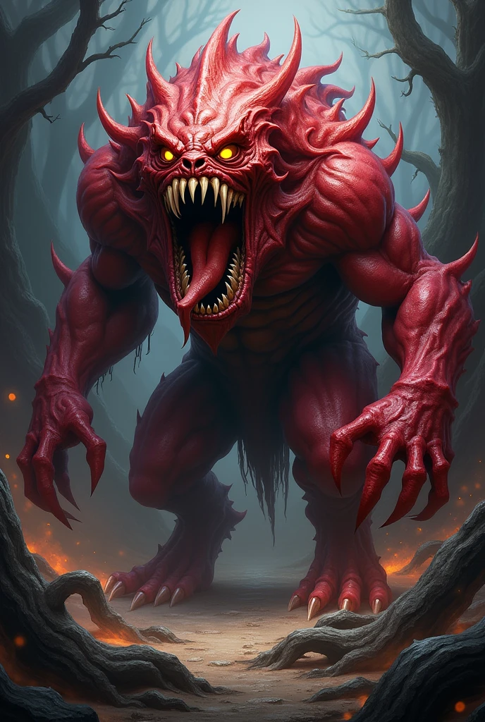 Species name: Oni-Ignifer Physical Characteristics: O Oni Ignifer tem uma pele grossa e resistente, with shades of red and orange that resemble flames. Your fangs are sharp, adapted to drill volcanic rocks. Their claws are strong and resistant due to the environment in which they live..

Habitat: The Oni Ignifer inhabits active volcanoes and extremely deep caves, where the temperature is high and the pressure is intense. They move deftly through rock crevices and are able to withstand high temperatures thanks to their tough skin..

In addition to their physical adaptations to survive in extreme environments, these oni have a unique communication system. They emit sounds that reverberate through the volcanic rocks, allowing them to communicate over great distances even deep in caves.

When it comes to reproduction, os Oni Ignifer constroem intricados ninhos feitos de teias resistentes entre as fendas das rochas. Females lay their eggs there, and the parents actively care for the young until they are ready to face the hostile environment.

Oni Ignifer have a specialized diet, feeding mainly on small insects that can survive in the extreme conditions of volcanoes and deep caves. This may include arthropod species adapted to high temperatures and pressures, como pequenas aranhas, adapted scorpions or even other insect species that have developed characteristics to survive in these challenging environments.

This dietary adaptation is crucial to the survival of Oni Ignifer, as it allows them to obtain the nutrients necessary to thrive in such a hostile environment. They have become experts at finding and capturing prey adapted to the extreme conditions in which they live..

Taxonomic levels:
- Domain: Eukaryota
- Reino: Animalia
- Filo: Arthropoda
- Classe: Insecta
- Ordem: Odonata - Family: Onidae - Genus: Igniferonus