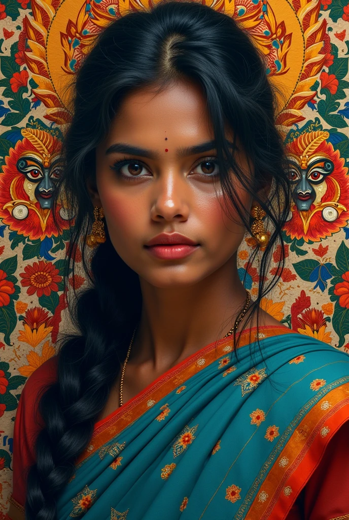 A portrait poster and then add Kerala art forms as bg