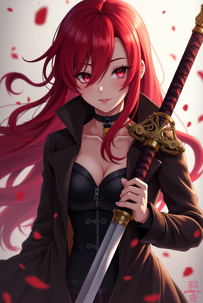 anime character with red hair and a sword in his hand, guilty gear art direction, guilty gear strive splash art, detailed digital anime art, detailed anime character art, stunning character art, by Yang J, 2. 5 d cgi anime fantasy artwork, epic exquisite character art, fanart best artstation, guilty gear art style, trending on artstation pixiv