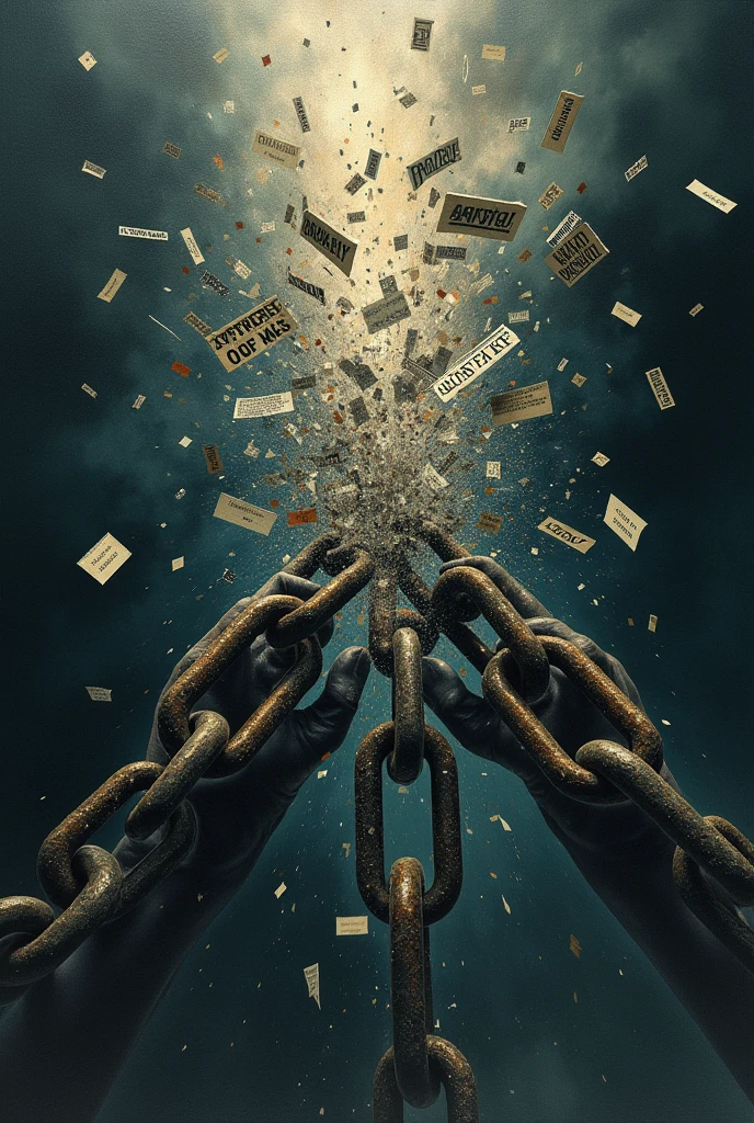 Image of chains breaking and words flying