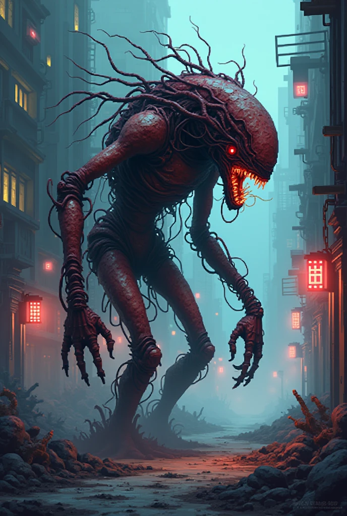 Pixel art bio machine horror