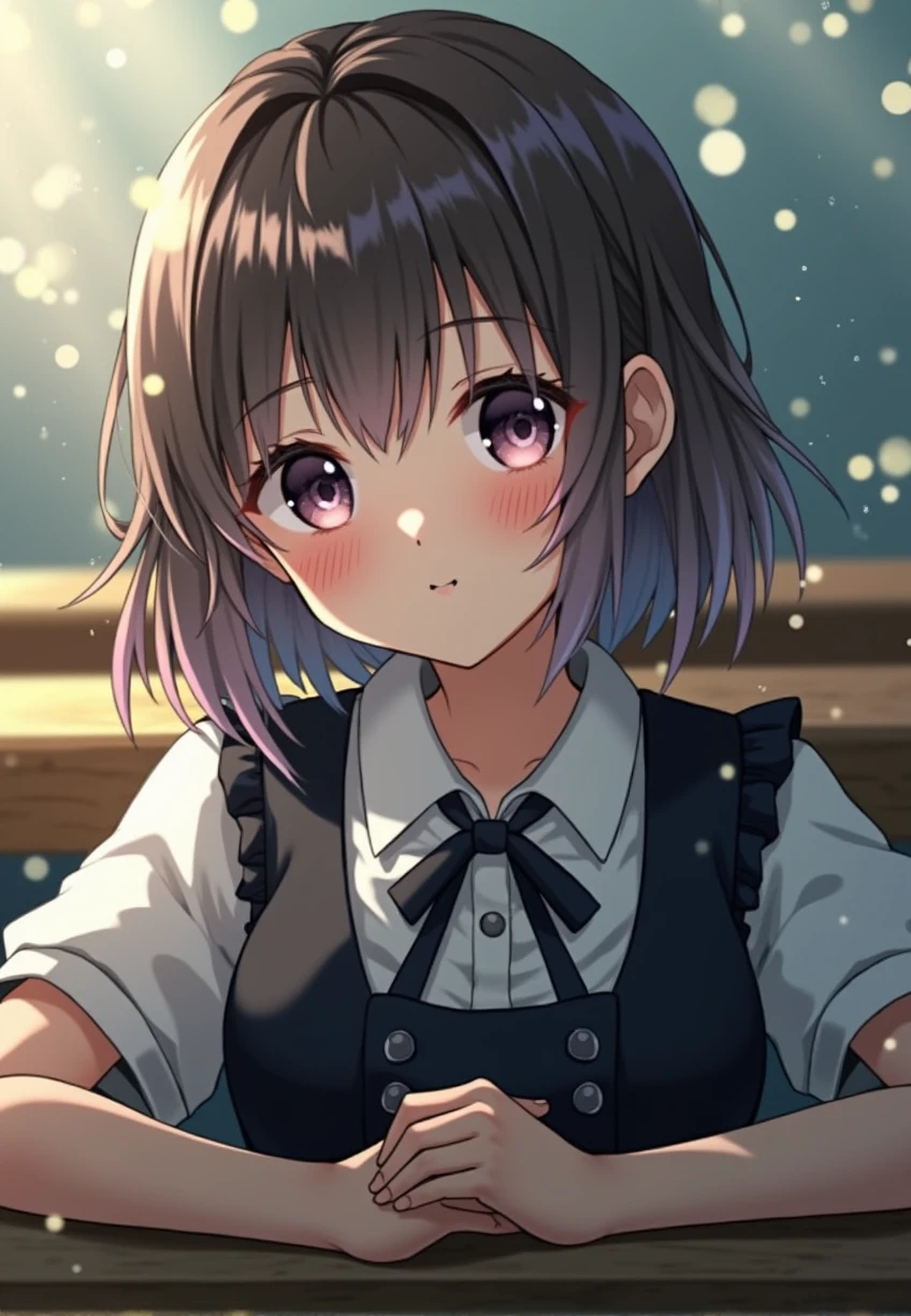 ((masterpiece,best quality)),(Negative Space:1.4),(1 Girl, Solitary:1.4),Beautiful and delicate eyes,Flowing pale pink and lilac hair, Lavender-colored eyes, night, Starry Sky, The stars shine